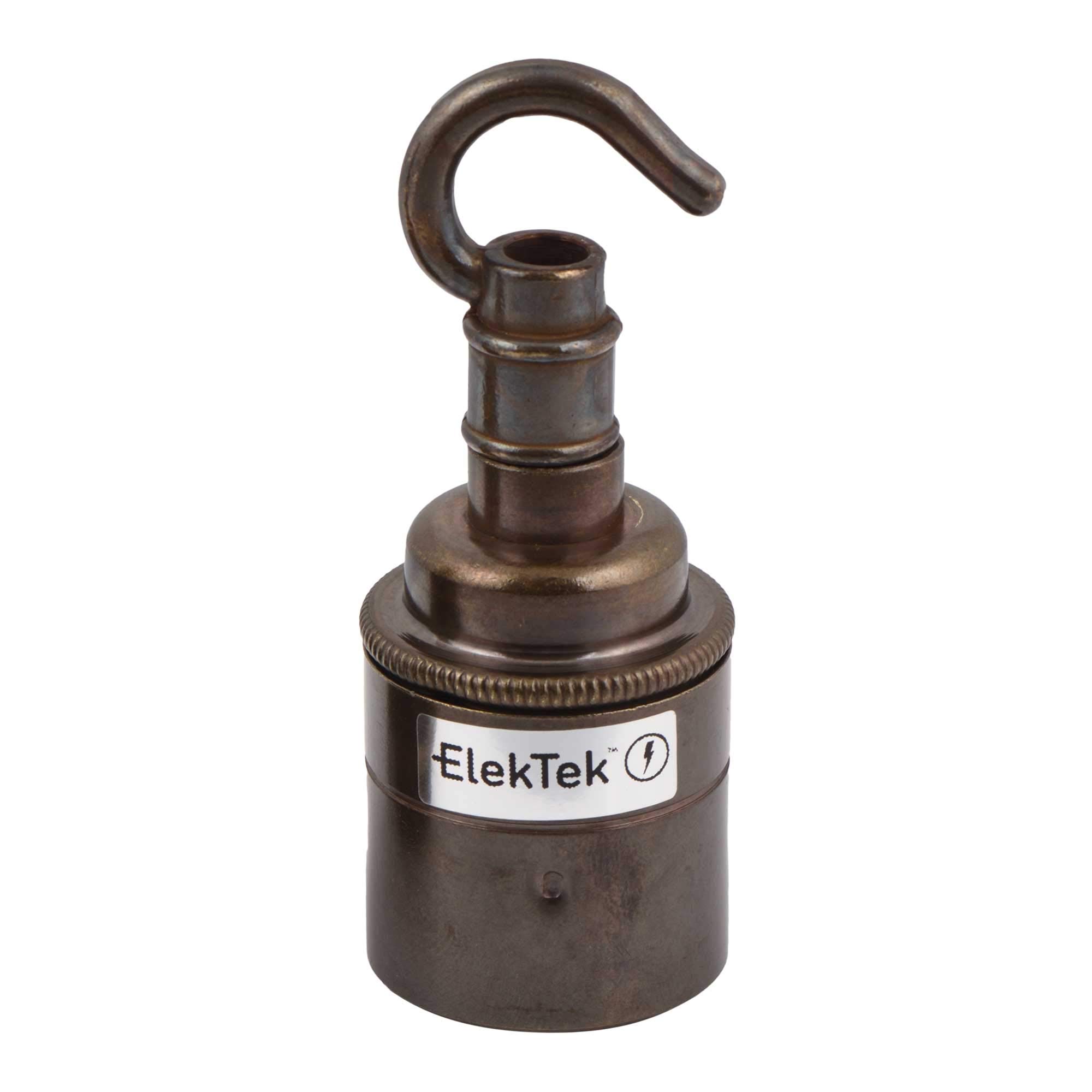 ElekTek ES Edison Screw E27 Lamp Holder Plain Skirt With Accessory Hook Ideal for Vintage Filament Bulbs Antique Brass