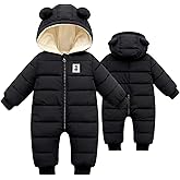 BYFRI Baby Boys Girls Snowsuit Newborn Cozy Winter Coat Infant Bear Hooded Jumpsuit Toddler Snow Outfit for 0-24 Months