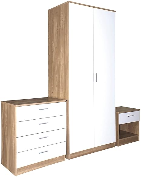 Real Madrid F C 3 Piece Bedroom Set White High Gloss Oak Veneer