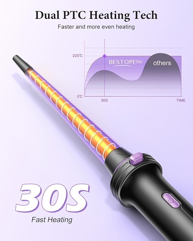 Curling Iron 5 en 1 BESTOPE PRO - Con Plancha de Pelo, Cepillo TéRmico, Rizador Pelo Ondas (9 Mm-25 Mm), Temperatura Ajustable - Para Viajes Y Regalos Hair Curler Kit — foto 4 de 8