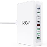 260W USB C Charger Block, GaN USB 8-Port Fast Charging Station Hub, QC 4.0 Fast Charging Cube+PD 100W 65W C Charger for MacBo