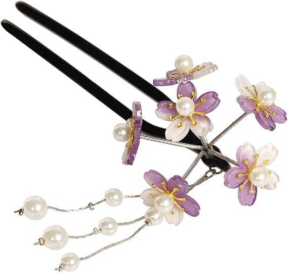 Amazon Valdler 和風 U型 桜の花 ゆらゆら かんざし 髪飾り 着物 歌舞伎 成人式 パープル 和装小物 通販