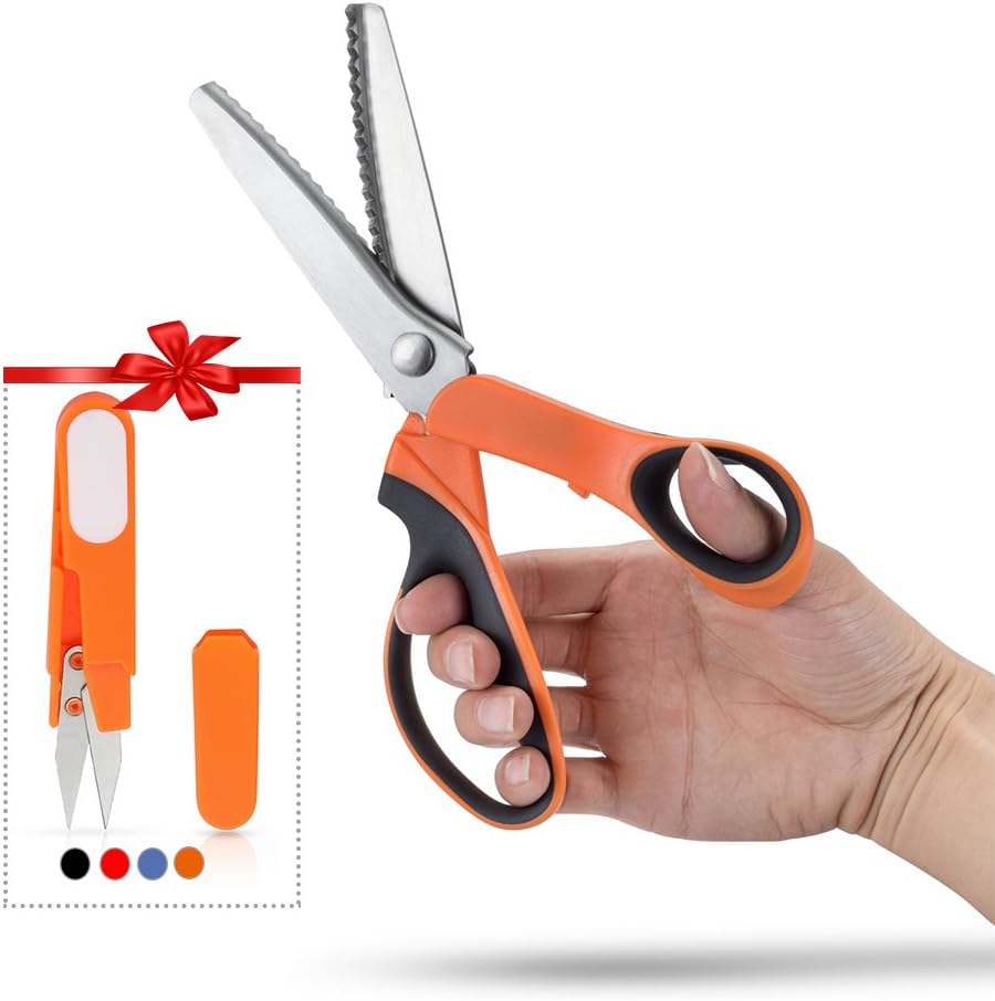 Zigzag Scissors JTENG Professional Orange Dressmaker Scissors Tailoring Pinking Shears Crafts Zig Zag Cut Stainless Steel Scissors 23.5cm