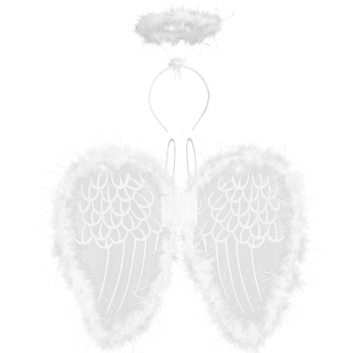 VEYLIN White Angel Wings And Halo, Halloween White Angel Fairy Wing With Silver Glitter and Halo for Girl Halloween Party Cosplay Costume