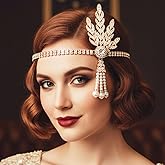 Gortin 1920's Flapper Headband Leaf Rhiestones Gatsby Headpiece Pearl Headdress Flapper Hair Accessories For Women