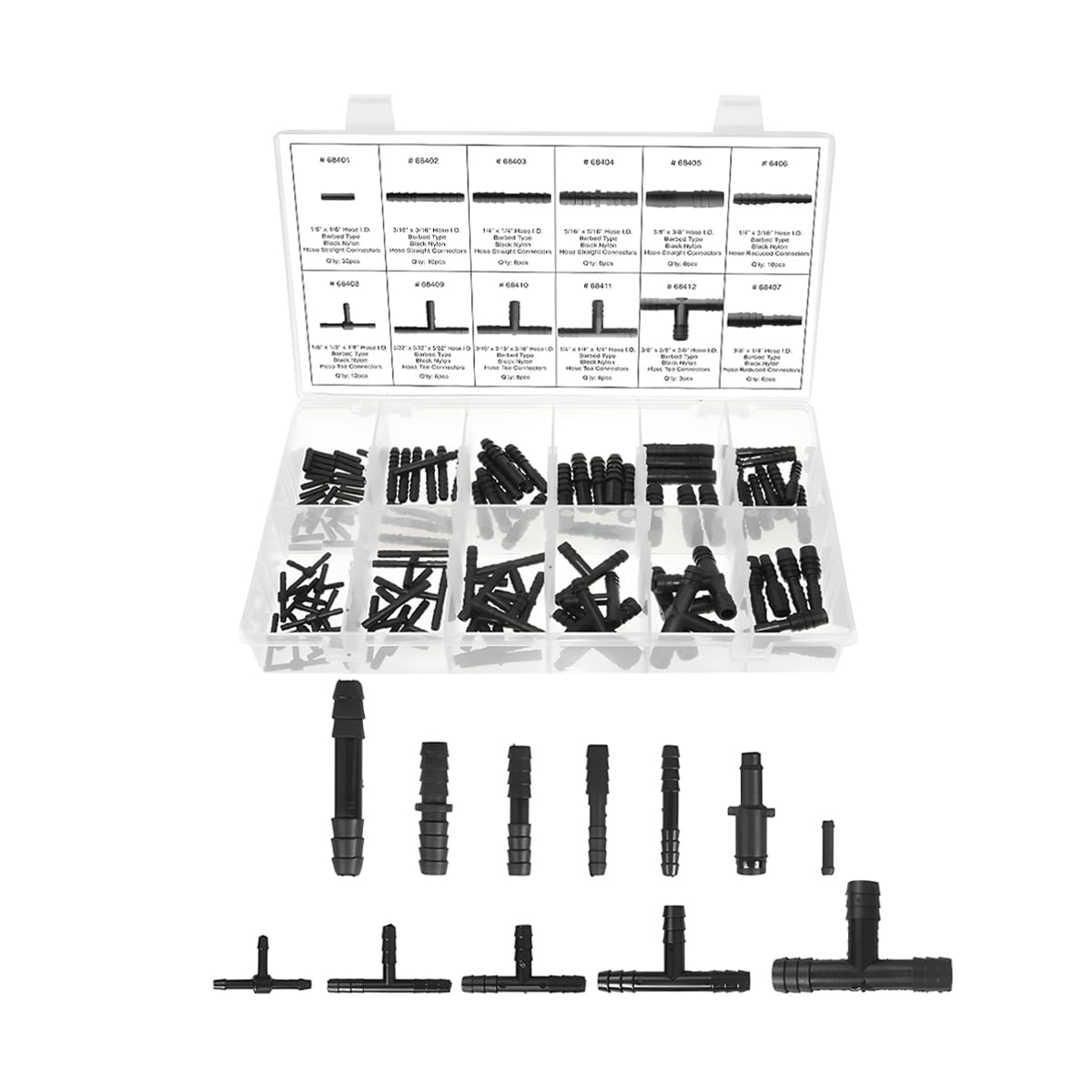 Photo 1 of Sandfren 113PCS Car Vacuum Line Connector Kit, Heat Resistant Automotive Vacuum Tubing Tee Straight Reducer Fitting Assortment, Vehicle Replacement Accessories, Universal Fit