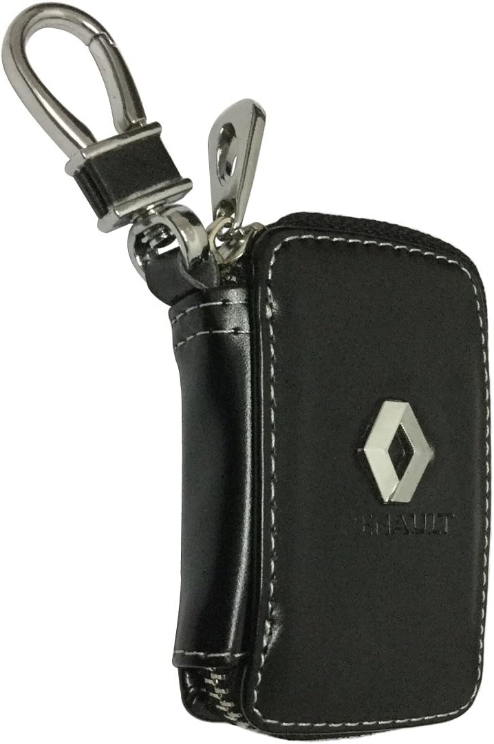 Cview New Car Key Wallet Zipper Case Black Leather Car House Office Key Chain Coin Holder Metal Hook Bag Collection for Renault Car Vehicle Auto Lover