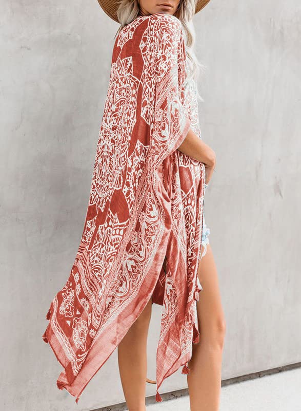 Dokotoo Womens Fashion 2023 Print Open Front Long Kimonos Cover up Pop