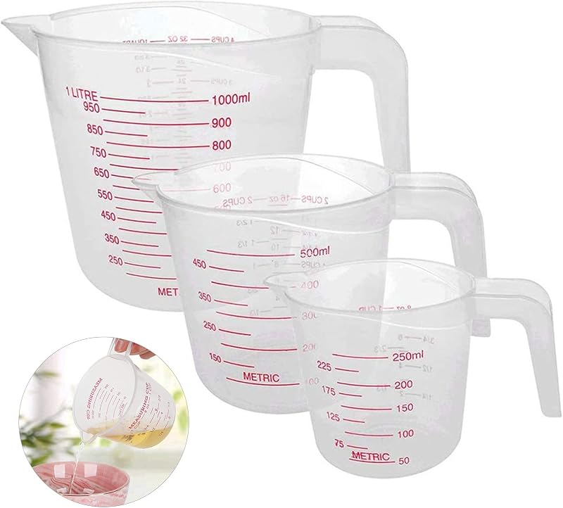 Surflyee Measuring Jugs Set 250ml 500ml 1000ml BPA Free Plastic Jugs