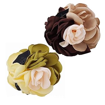 Amazon Com 2pcs Sweet Large Rose Flower Hair Claws Beauty Ribbon Bow Hair Clips Headwear Hair Jewelry For Women Accessories Olive Green Brown Beauty
