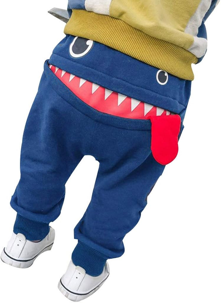 DealinM Toddler Boys Girls Cartoon Monster Thick Pants Cute Shark Sweatpants Cotton Harem Trousers Kids Spring Autumn Pants