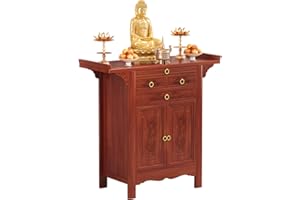 VinLeap Bamboo Altar Table, Pooja Cabinet with Storage, Foyer Tables for Entryway, Chinese Cabinet Pedestal Offering Table for Living Room, Small Spaces