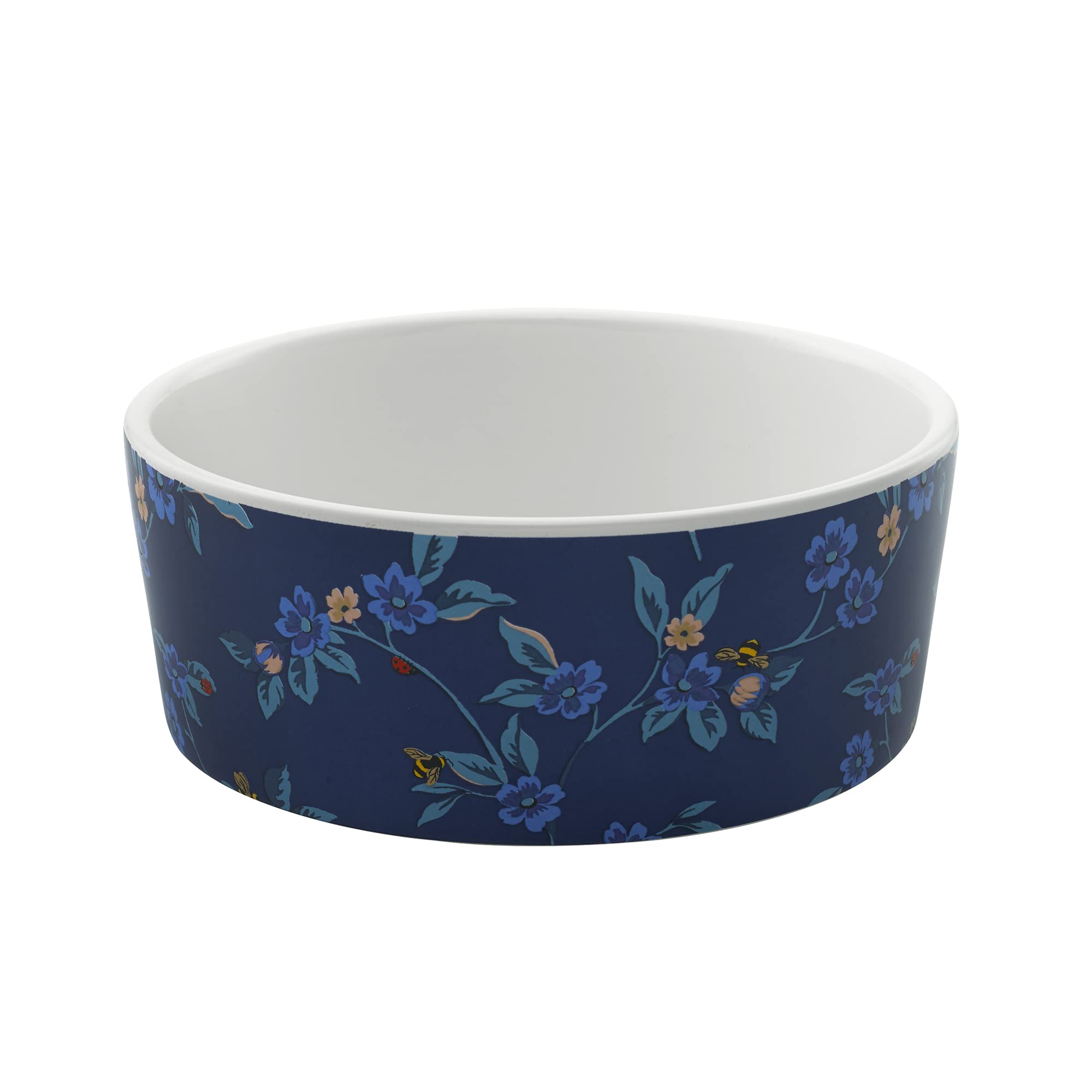 Pet Brands Cath Kidston Ceramic Pet Bowl, Small Flora Fauna Print Feeding/Water Dog Bowl - 13x13x5cm, Blue