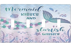 WPSHIJIA Mermaid Tail Girls Colorful Sea Ocean Animal Scale Quad Toggle Light Switch Covers Decorative Unique 4 Gang Wall Plate Electrical Faceplate Switchplate for Nursery Kidroom Bedroom Bathroom Decor