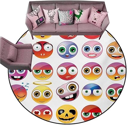 Amazon キッチンマット リビングルーム用 絵文字 愛らしい絵文字 カップルが互いに見るロマンチックな笑顔の表情 マルチカラー 丸いプリントカーペット Diameter 78 Inch Dayon Rugs キッチンマット 通販