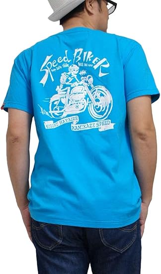 Amazon アメカジ バイカー Tシャツ スピードバイカー 水色 半袖tシャツ Anzen Untens アンゼンウンテンズ メンズ 綿 ハーレー ロック アメ車 バックプリント 安全運転 スポーツスター スカルtシャツ ドクロtシャツ Tシャツ カットソー 通販