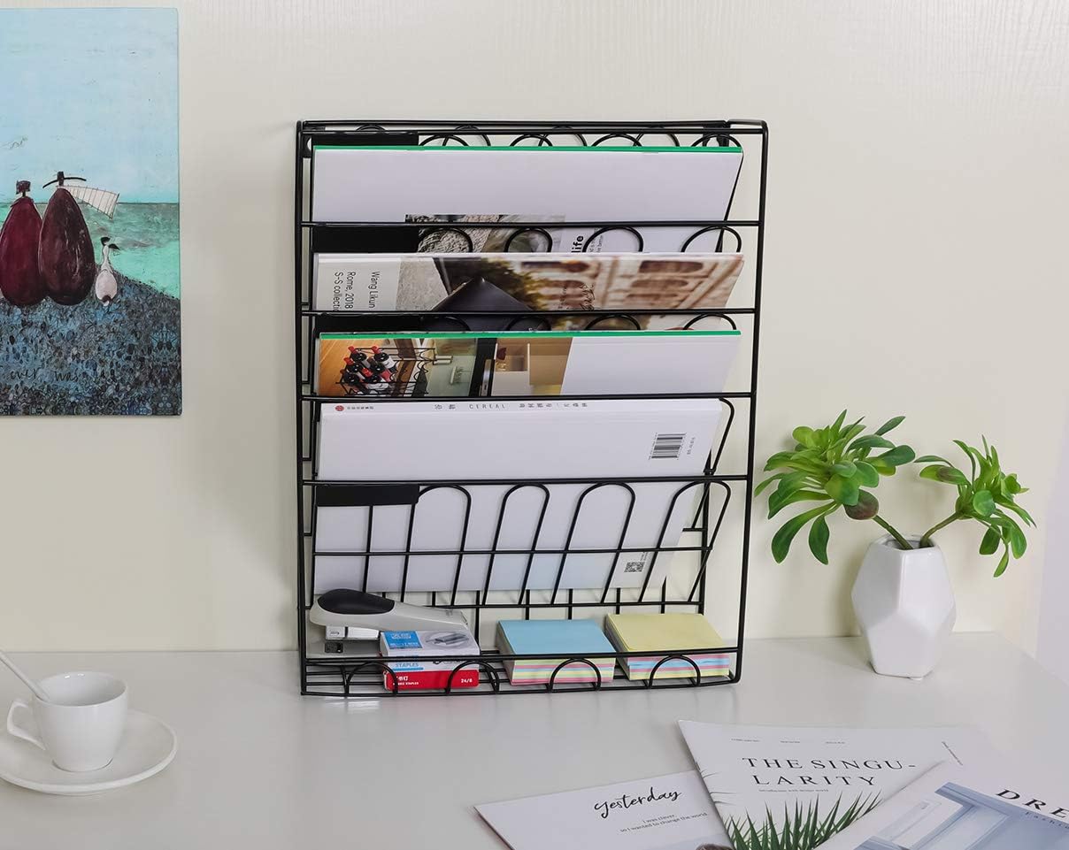 New Superbpag Hanging File Organizer, 6 Tier Wall Mount Document Letter Tray File Organizer, Black : Office Products