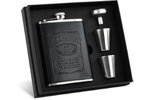 Emperoch Pocket Hip Flask Set, 8 Oz Stainless Steel Hip Flask with Black PU Leather Cover, Portable Alcohol Flask with Funnel