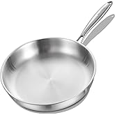 DELARLO Triply Stainless Steel Pan 8 Inch Frying pan, Induction Skillet Compatible Up to 600℉, Fast and Even Heat, Oven Broiler Safe, Small Skillet, Omelette, Small Pan for Eggs, Steak, Bacon