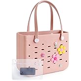 BAGSMART Beach Bag for Women, Water-resistant Rubber Tote Bag, Sandproof Vacation Essentials for Summer Swim Cruise Pool