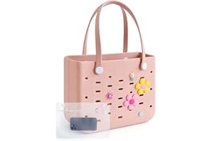 BAGSMART Beach Bag for Women, Water-resistant Rubber Tote Bag, Sandproof Vacation Essentials for Summer Swim Cruise Pool