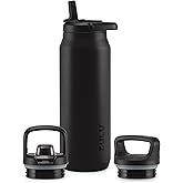 ZULU Base 40oz Stainless Steel Water Bottle with 3 Lids- Straw, Chug, Twist | Double Walled and Vacuum Insulated Metal Thermos | For Gym, Outdoor | Built in Carry Loop, Dishwasher Safe, Black