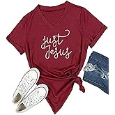 DANVOUY Women's V Neck T Shirt Letter Print Short Sleeve Graphic Tops Tees