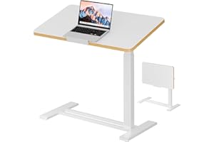 SANODESK Medical Adjustable Overbed Bedside Table with Casters 90° Tilt Top Pneumatic Mobile Rolling Laptop Computer Standing Desk Cart with Tray, Hospital and Home Use(31.5" W x 17.7" D, White)