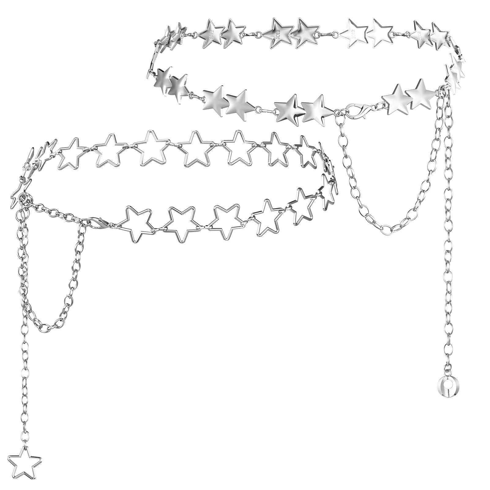 Photo 1 of Fingertip WD 2 Pcs Star Chain Belt for Women, Adjustable Y2K Metal Waist Belt - Punk Body Belt Jewelry for Dresses, Jeans & Rave