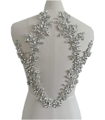 3795 Wedding Accessory Women Rhinestone Crystal Trim Silver Applique Silver Rhinestone Bridal Applique, Crystal Flower Trim (2  main image 4