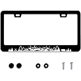 Mountains License Plate Frame Stainless Steel Car Accessories Deer Bear Forest Mountain License Plate Frames Personalized License Plate Fits Standard U.S. Vehicles for Men Women 12.2 X 6