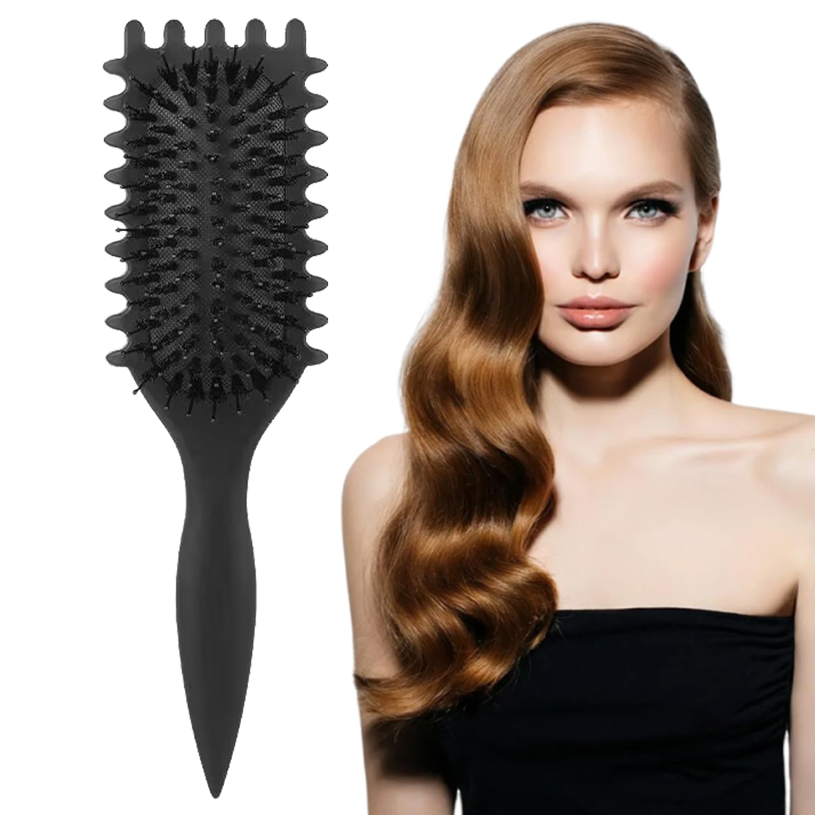 Curl Defining Brush for Curly Hair - Less Pulling and Curl Separation for Women and Men (Black)