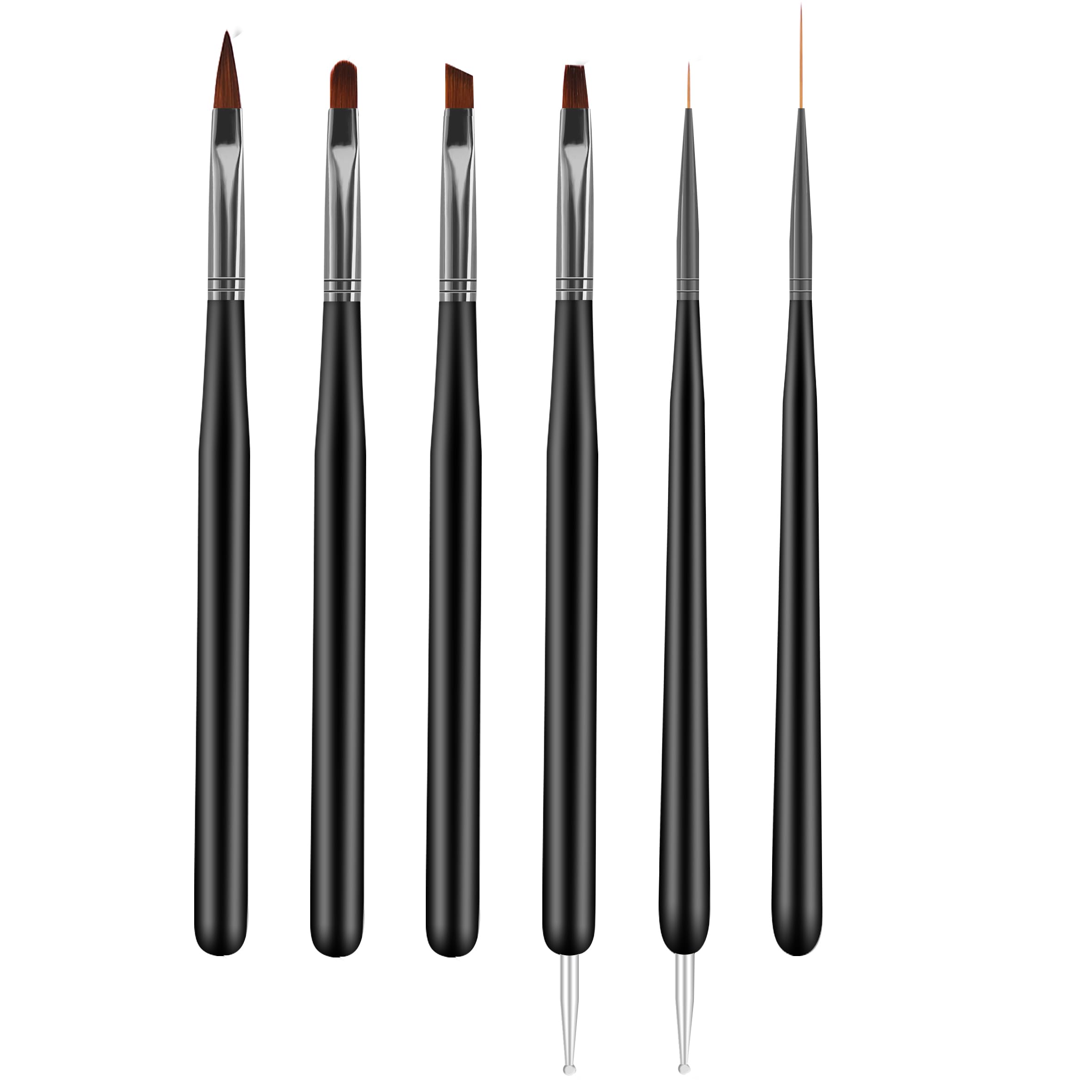 Nail Art Brushes, 6Pcs Nail Art Painting Tools with Nail Art Fine Liner Brush, Nail Design Painting Brushes Set, Builder Gel Brush, Nail Dotting Pen for Gel Polish Manicure Salon DIY, Black
