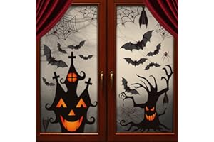 LOAVER 90 Pieces Halloween Window Clings Static Window Stickers with PVC Bats Spider Web Window Decals for Halloween Party Decoration Favors Supplies