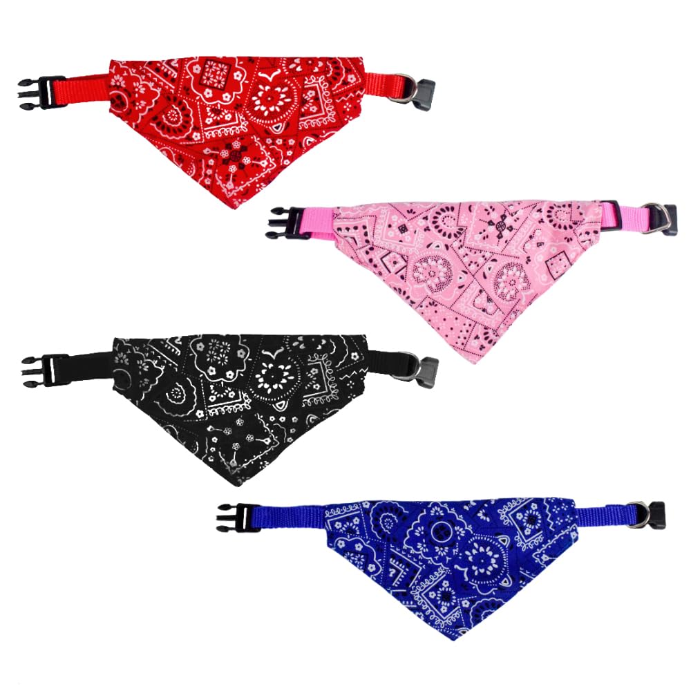 4PCS Dog Bandanas Adjustable Washable Neckerchiefs for Small to Medium Dogs and Cats - Triangle Shaped Pet Apparel with Boho Floral Pattern
