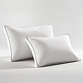 Blue Ridge Home Fashions Medium Soft Bed Pillows Queen Size Set of 2, 400 Thread Count 100% Cotton, Never Go Flat Down Alternative Gusseted Support Pillow for Back or Side Sleepers, Standard, White