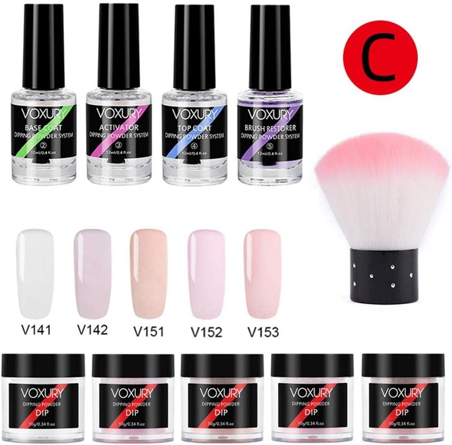 Nail Dipping Dip Powder Kit with 5 Colors Glitter, Acrylic Nail Dipping Nail Powder Without Lamp Cure Nail Art Dipping System for French Nail Manicure