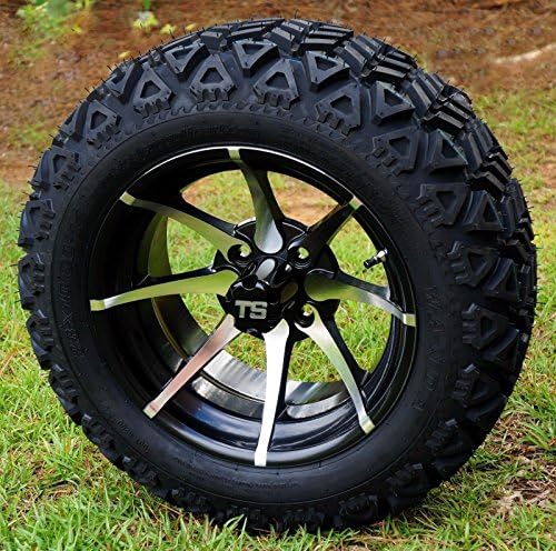 GOLF CART 14"x 7" KRAKEN MACHINED/BLACK WHEELS & 23" ALL TERRAIN TIRES-SET OF 4