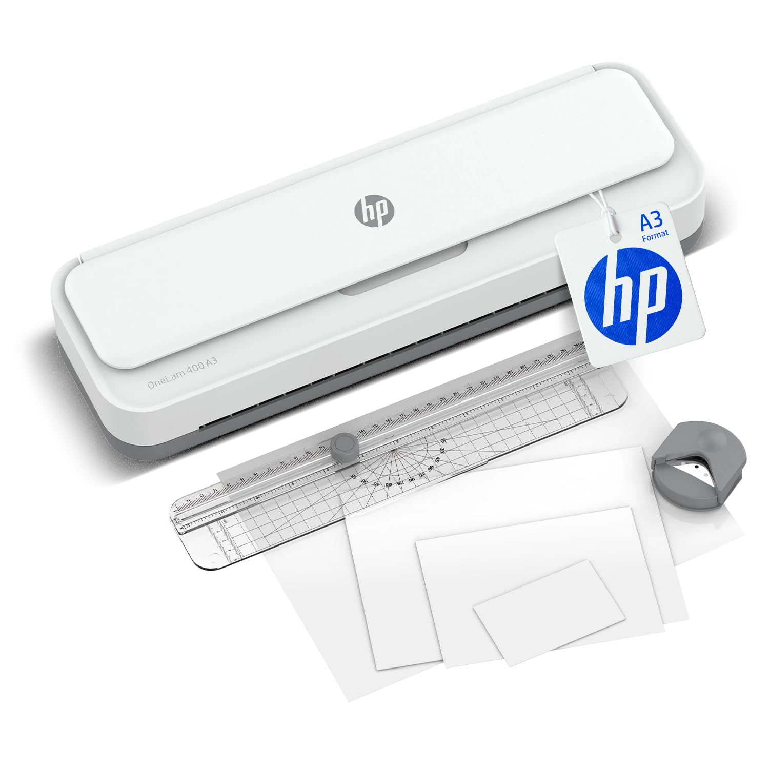 HP OneLam 400 A3 Laminator 75/80-125 Micron Includes Cutting Ruler, Corner Router and Laminating Pouches 3161