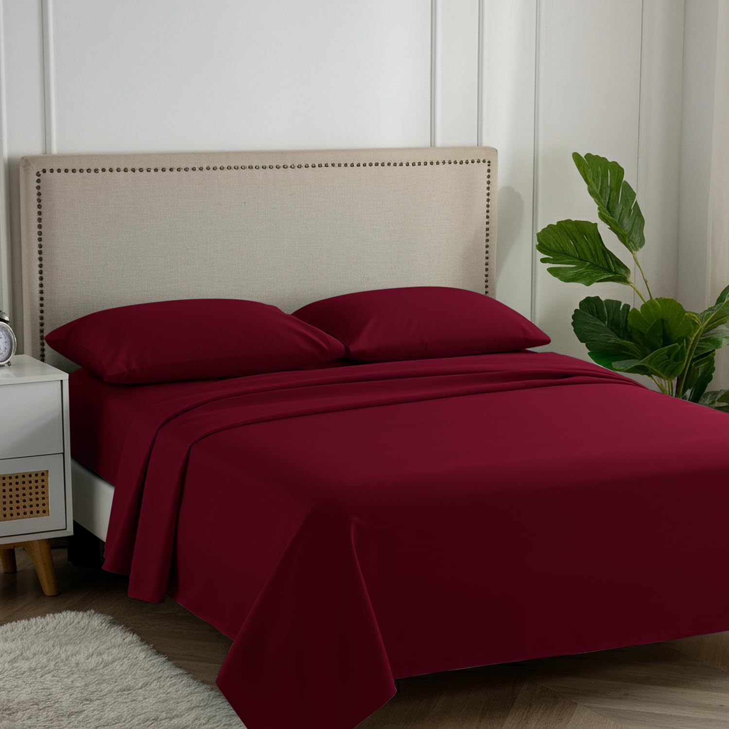 Photo 1 of Carressa Linen 100% Egyptian Cotton Full Size Sheets - 600 Thread Count Full Size Egyptian Cotton Sheets (4 PC, Classic Burgundy), Soft, Cooling, 16" Deep Pocket Sateen Weave Luxury Hotel Sheet Set