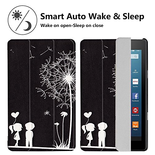 HD 8 Case,LittleMax(TM) PU Leather Lightweight Case Folding Stand Cover with Auto Wake / Sleep Slim Shell for Amazon Kindle Fire HD 8 (6th Gen 2016 & 7th Gen 2017) 8"version-02 Dandelion - Thumbnail 3