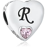 925 Sterling Silver Letter Charms A~Z Alphabet Charm Heart Shaped Letter Beads fit Pandora Bracelets fit Wife Mom Christmas Birthday Gift