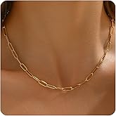 Jewigo Chunky Gold Necklace for Women 18K Gold Plated Cuban Paperclip Choker Toggle Bar Clasp Necklaces Dainty Gold Chain Necklace Jewelry Gifts