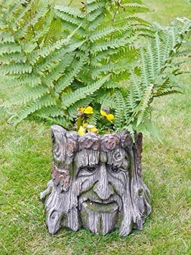 Get Goods Novelty Tree Stump Garden Planter Wood Carved Face Effect Patio Yard Ornament Decorative Flower Pot - Image 4