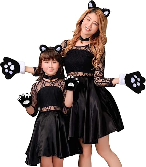 Amazon Co Jp Osyarevo ハロウィン コスプレ 猫 黒猫 キッズ 大人 親子ペア コスプレ衣装 仮装 コスチューム 猫耳 セクシー ホビー 通販