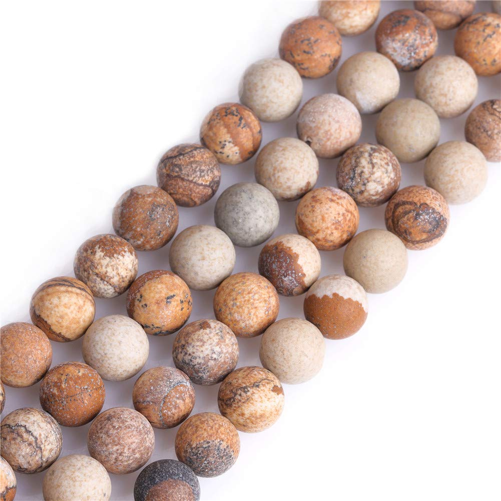 GEM-Inside 10mm Natural Stone Picture Jasper Frosted Matte Unpolished Round Spacer Beads for Jewelry Making Strand 15 inch
