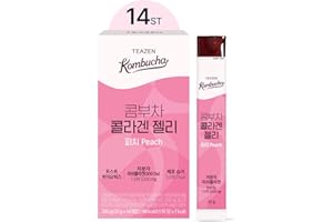 TEAZEN Collagen Peptides Gummies, Kombucha Stick Jelly, Soft Chews, Postbiotics, Zero Sugar, Low Calorie, Peach Flavor, 14 Sticks, 9.87oz