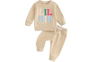 PUHHAPIEY Baby Girl Fall Clothes LIL/BIG Sis Embroidery Crewneck Sweatshirt Pants Sister Matching Outfit Infant Clothing Gift