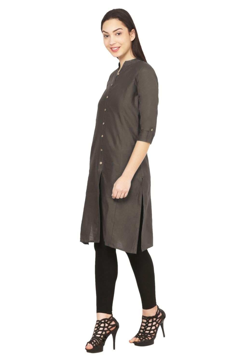 vastraa fusion women's khadi black kurta (vastraats0201-$p)