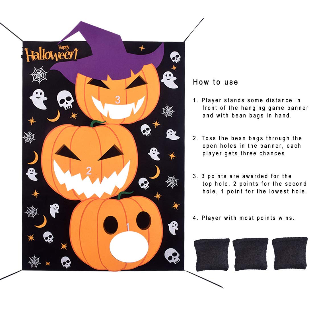 Max Fun DIY Halloween Bean Bag Toss Games with 3 Bean Bags for Kids